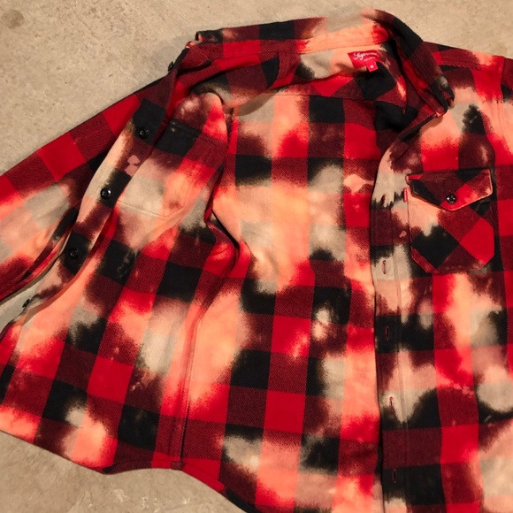 SOLD* Supreme Bleach Splatter Red Plaid Shirt - Picture 7 of 8